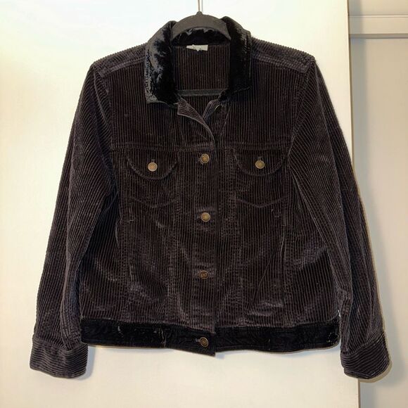 J. Jill MP Black Corduroy Fuzzy Collared Long Sleeve Womens Jacket EUC - Picture 2 of 12